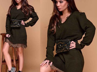 Платье арт. 6934 Ткань акрил – 70%, шерсть – 30% Цвет: ХАКИ, ЧЕРНЫЙ Ра