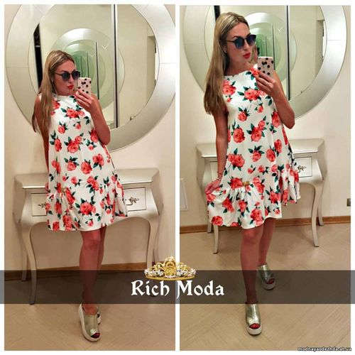 Платье свободного кроя 42-48, украшено фирменной лейбой Rich Moda , по