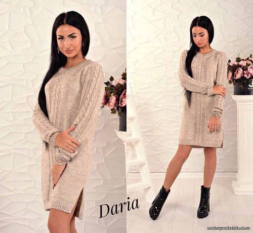 Платье. Турция !!! Вязка - 50 % шерсть , 50 % акрил. Цвета - бежевый ,