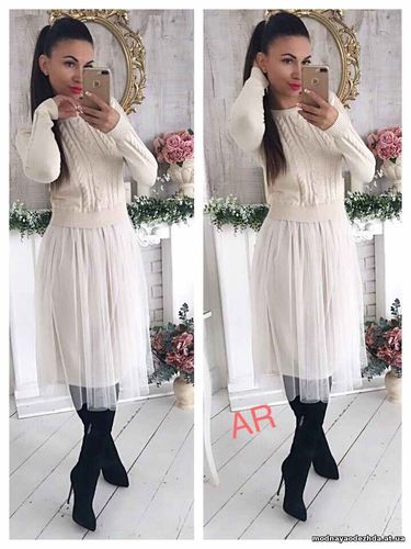 Платье (фабричный Китай) верх машинная вязка,них фатин) размер 42/46 6