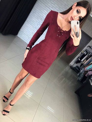 Платье Арт. 0695 ткань замша размер S, M длина 87 см, рукав 60 см Опт