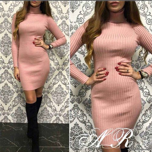 Платье гольф (Фабричный Китай) ткань машинная вяза рубчик размер униве Платье гольф (Фабричный Китай) ткань машинная вяза рубчик размер униве