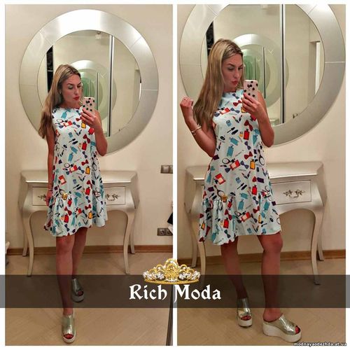 Платье свободного кроя 42-48, украшено фирменной лейбой Rich Moda , по