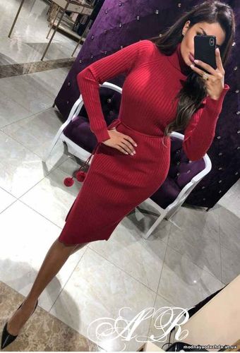 Платье гольф (Фабричный Китай) ткань машинная вяза рубчик размер униве