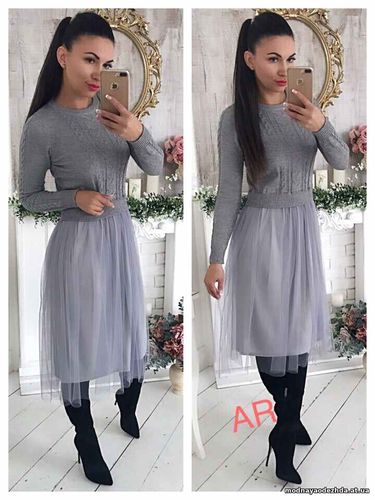 Платье (фабричный Китай) верх машинная вязка,них фатин) размер 42/46 6