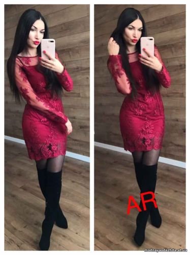 Платье (Фабричный Китай) ткань кружево сзади молния длина подкладки 77