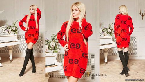 V 24 730 грн. Модное вязаное платье-свитшот с принтом Gucci. Изделие в