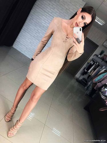 Платье Арт. 0695 ткань замша размер S, M длина 87 см, рукав 60 см Опт