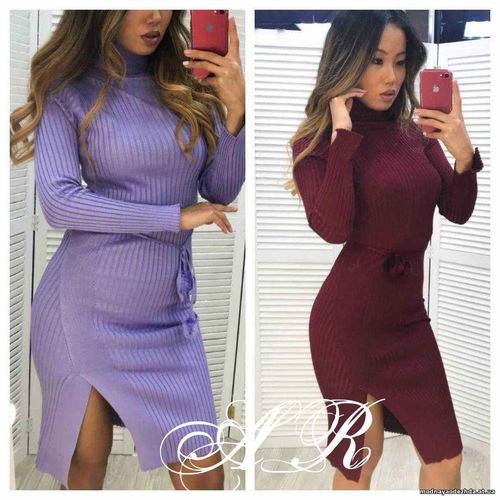 Платье гольф (Фабричный Китай) ткань машинная вяза рубчик размер униве