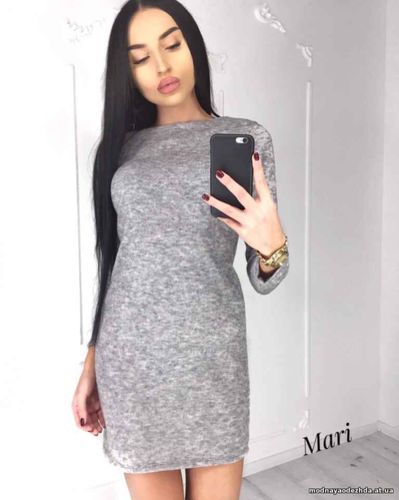 Тёплое мини платье из ангоры с добавлением змейки по всему рукаву Цена