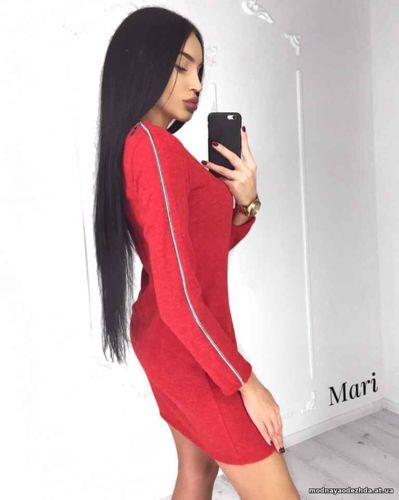 Тёплое мини платье из ангоры с добавлением змейки по всему рукаву Цена