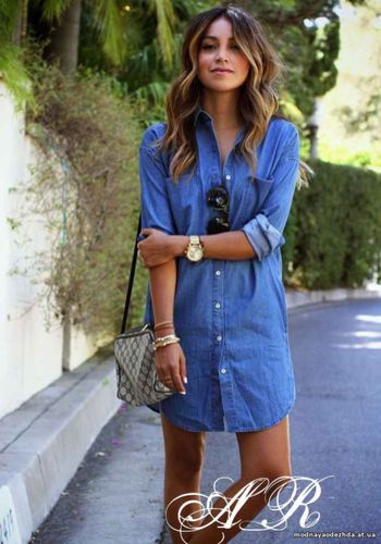 Платье (Фабричный Китай) ткань коттон под джинс карманов нет тканевый