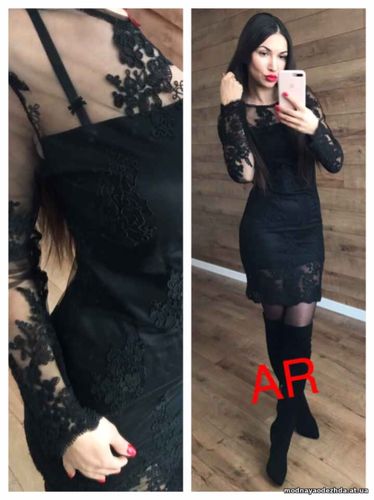 Платье (Фабричный Китай) ткань кружево сзади молния длина подкладки 77