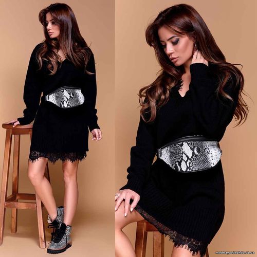 Платье арт. 6934 Ткань акрил – 70%, шерсть – 30% Цвет: ХАКИ, ЧЕРНЫЙ Ра