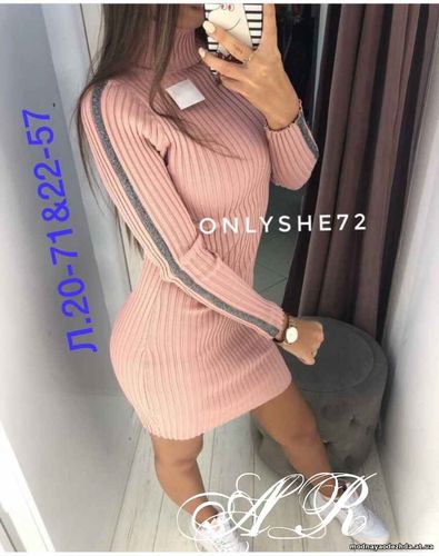 Платье гольф (Фабричный Китай) ткань машинная вяза рубчик отделка на р