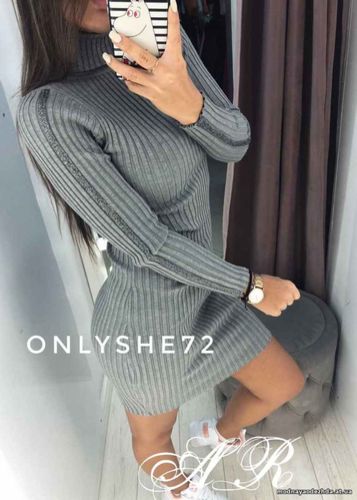 Платье гольф (Фабричный Китай) ткань машинная вяза рубчик отделка на р