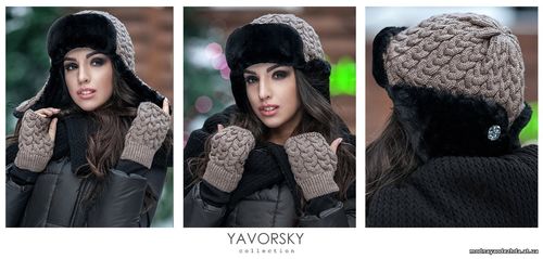 НАБОР УШАНКА+МИТЕНКИ №181 Сочетание меха и узорной вязки смотрится оче