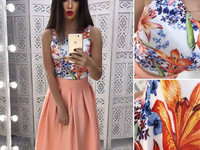 Костюмчик с ярким топом Размер: С и М Ткань: костюмка габардин + дайви