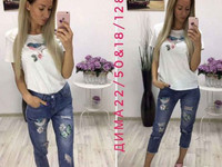 Костюм (Фабричный Китай) качество люкс джинсы +футболка рисунок нашивк