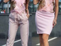 Костюмчик майка с кружевной аппликацией,юбка- стрейч трикотаж Размеры