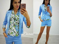 костюм тройка (блуза-пиджак-шорти) . размеры 42,44,46 цвет розовый, эл