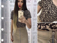 Костюмчик с замшевой юбочкой Размер: С и М Ткань: замша + трикотаж жак