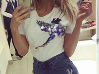 Костюм (Фабричный Китай) ткань коттон. рисунок нашивка + паетки шорты