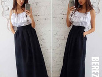 Костюмчик с юбочкой макси Размер: С и М Ткань: костюмка габардин + шёл