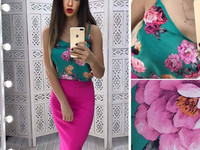 Костюмчик: топ + юбочка карандаш Размер: С и М Ткань: шёлк + трикотаж