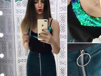 Костюмчик: юбочка + маечке с пайетками Размер: С и М Ткань: шёлк арман