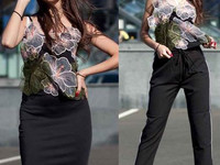 Костюмчик майка с кружевной аппликацией,юбка- стрейч трикотаж Размеры