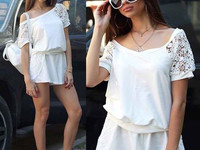 Летний костюм с шортами,из отделки макраме,ткань трикотаж Размеры с м