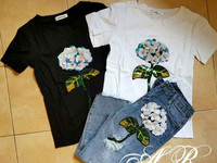 Костюм (Фабричный Китай) качество люкс джинсы +футболка рисунок нашивк