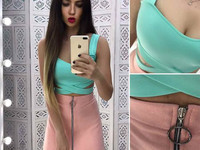 Костюмчик : топ + юбочка Размер: С и М Ткань: дайвинг + замша на дайви