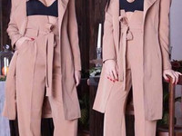 Новинка Потрясный костюм из брюк с высокой талией и широким фигурным п Новинка Потрясный костюм из брюк с высокой талией и широким фигурным п