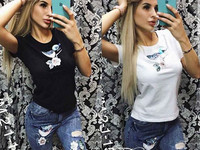 Костюм (Фабричный Китай) качество люкс джинсы +футболка рисунок апплик