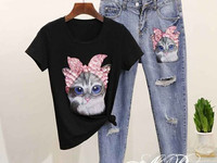 Костюм (Фабричный Китай) качество люкс джинсы +футболка рисунок накатк