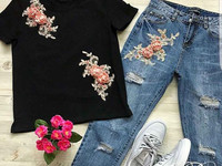 Костюм (Фабричный Китай) качество люкс джинсы +футболка рисунок апплик