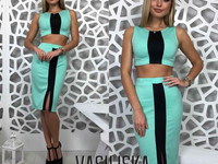 В149 костюм топ+юбка с черной вставкой, французский трикотаж размер с-