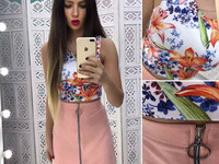 Костюмчик с замшевой юбочкой Размер: С и М Ткань: замш на дайвинге + д