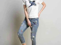 Костюм (Фабричный Китай) качество люкс джинсы +футболка рисунок нашивк