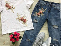 Костюм (Фабричный Китай) качество люкс джинсы +футболка рисунок апплик