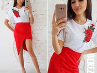 Костюмчик: футболочка + юбочка с разрезом Ткань: вискоза + дайвинг Раз