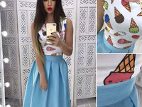 Костюмчик с ярким топом Размер: С и М Ткань: костюмка габардин + дайви