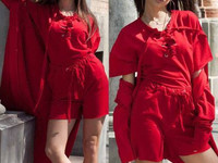 Новинка на лето костюм тройка с мантией свободными шортами и объемной