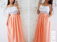 Костюмчик с юбочкой макси Размер: С и М Ткань: костюмка габардин + шёл