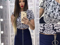 Костюмчик с джинсовой юбочкой Размер: С и М Ткань: джинса + трикотаж ж