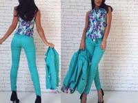 костюм тройка (блуза-пиджак-брюки) . размеры 42,44,46 цвет мята матери