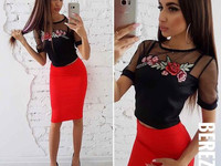 Костюмчик с юбочкой карандаш Размер: С М Ткань: трикотаж + трикотаж ку