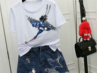 Костюм (Фабричный Китай) ткань коттон. рисунок нашивка + паетки шорты